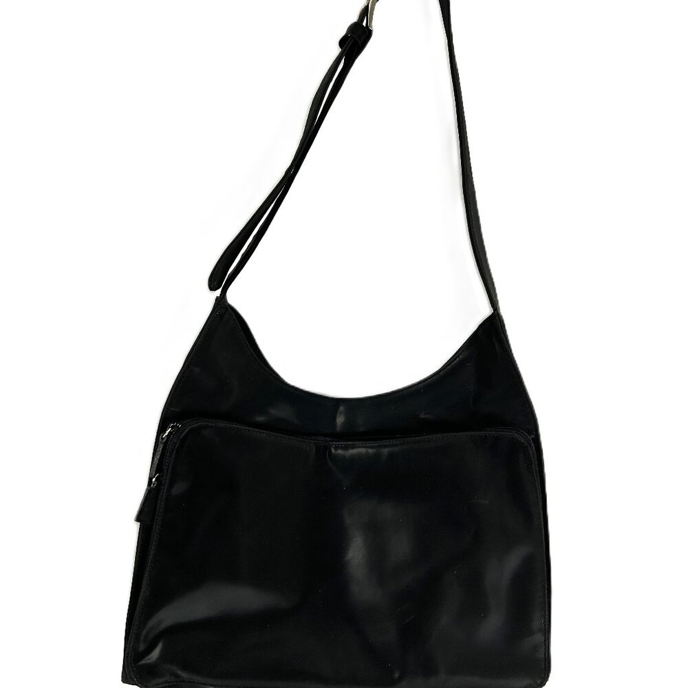 Linda Dano Organizer Purse With Mirror and Pockets Vinyl Vegan Black